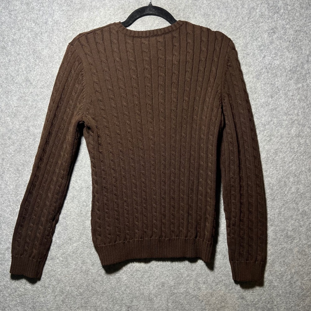 Lauren Ralph Lauren Brown Cable Knit Sweater Pullover Large RLL Logo Cotton - Picture 6 of 6